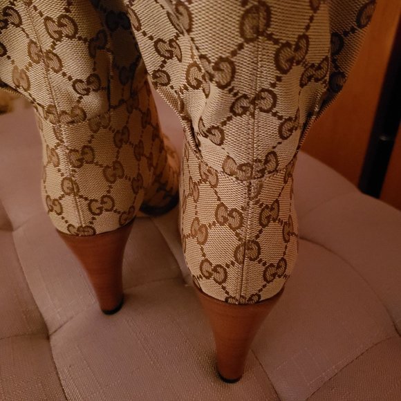 Gucci Brown Lisa 85 Knee High Drawstring Boots - Picture 7 of 10